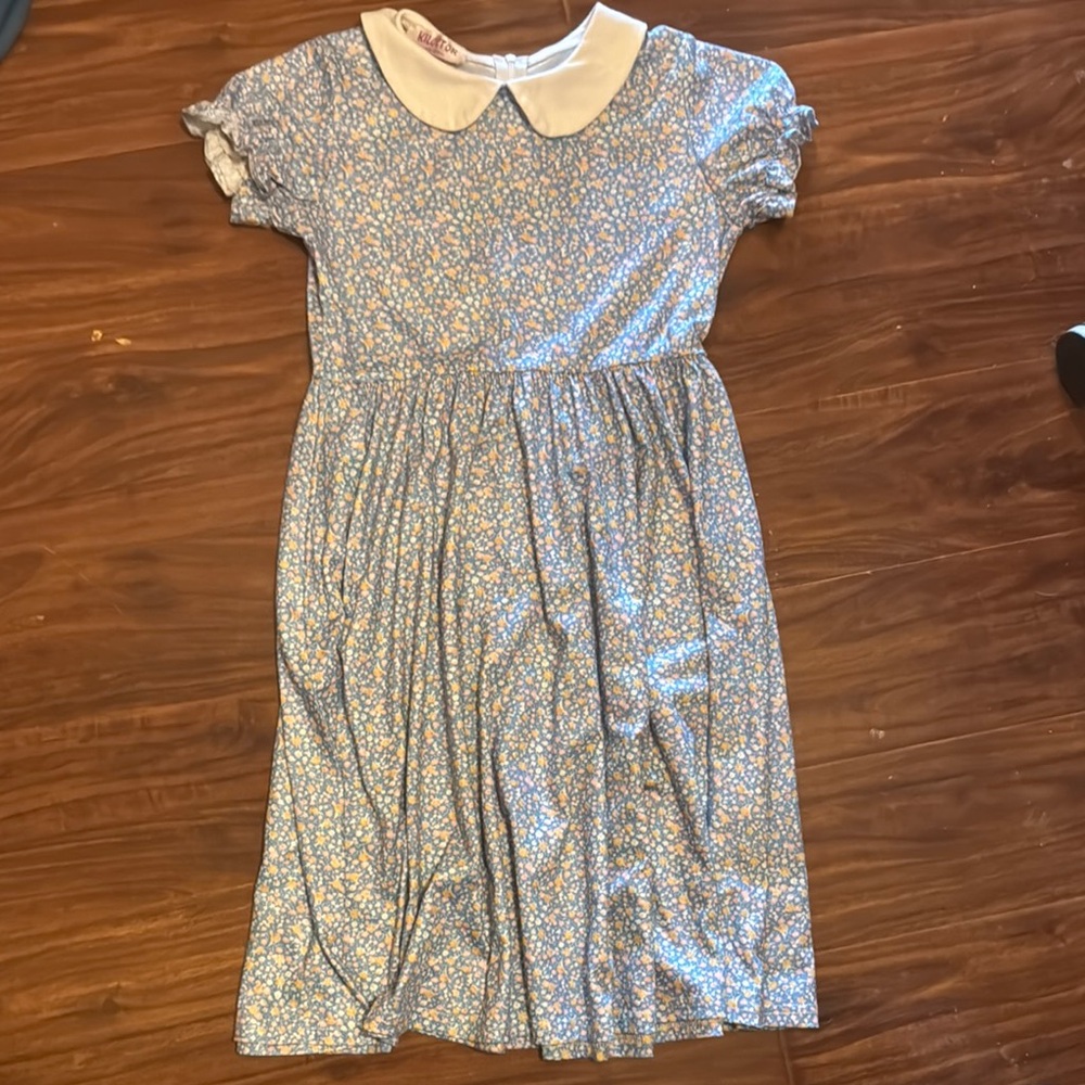 Light Blue Casual A-Line Dress with Puff Sleeves and Peter Pan Collar